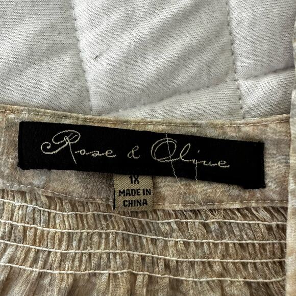 ROSE OLIVE Womens Tunic Beige Abstract Print Sheer Relaxed Boho Neutral | 1X - Picture 6 of 10